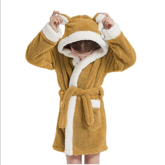 CASODA Kids Robe Girls Hooded Plush Sherpa Bathrobes - Picture 4 of 6